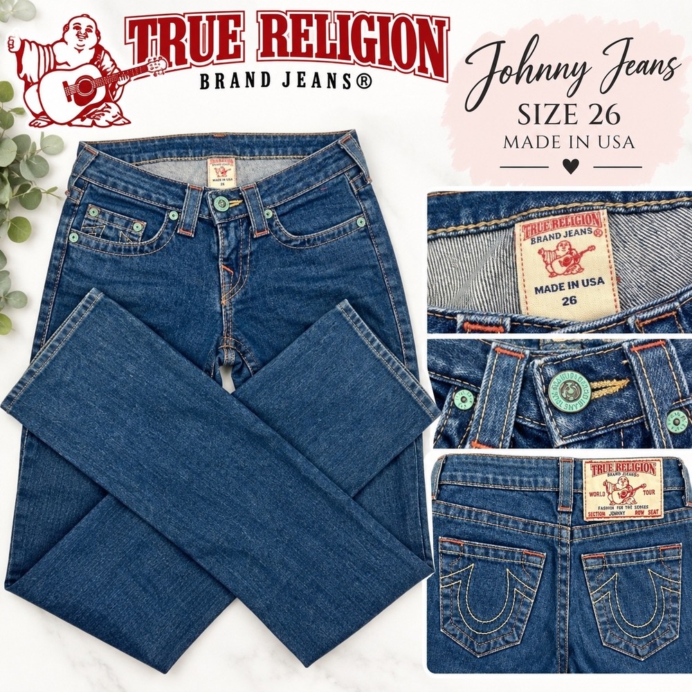 True Religion Johnny Jeans Womens 26 Medium Wash Straight Leg Made in USA Y2K